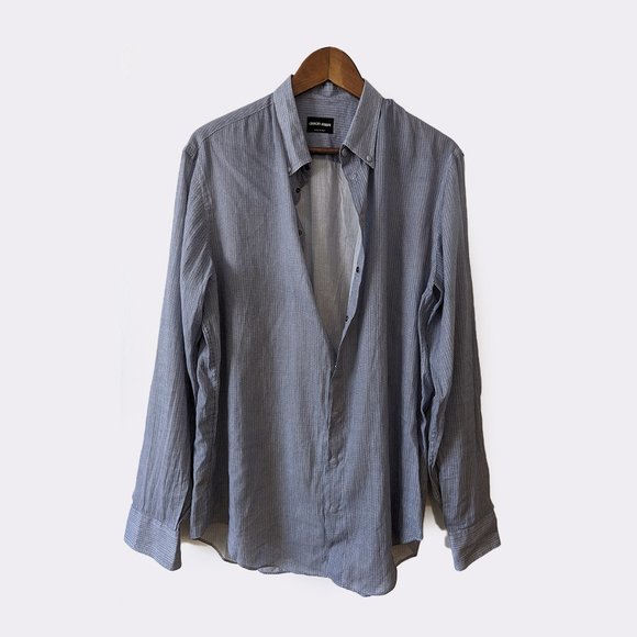 GIORGIO ARMANI - Thin zigzag print snap buttons shirt- Sz 40 (15.75) - Picture 1 of 13